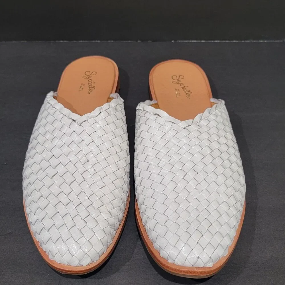 Seychelles Places to Go Mules Women's Size 8.5 White Basket Weave Slip On Flats